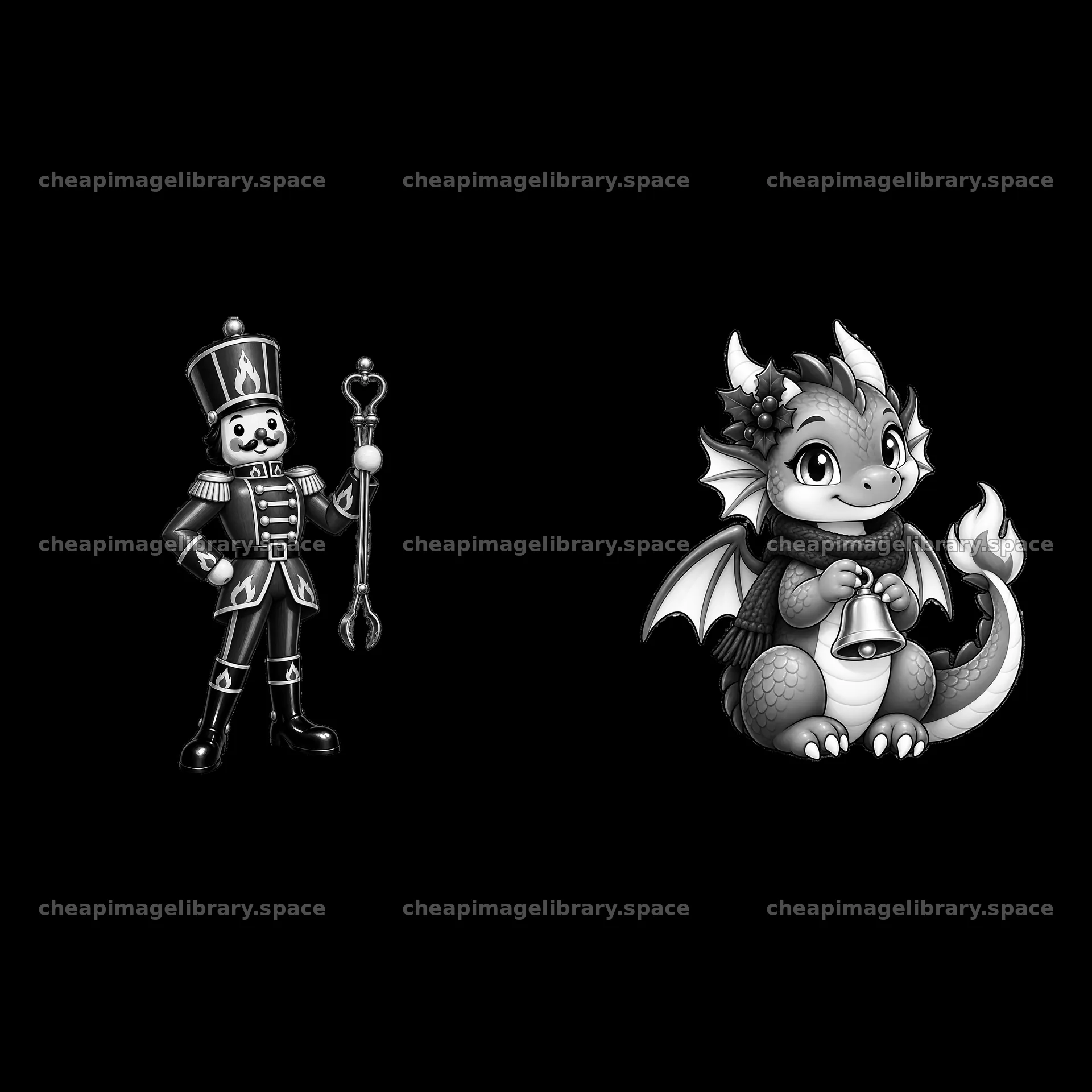 Nutcracker soldier and festive dragon character illustration – image library 7746x7746