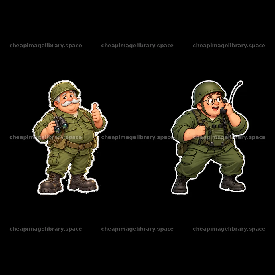 Cute ultra-chubby soldier duo giving thumbs up and communication – image library 7746x7746