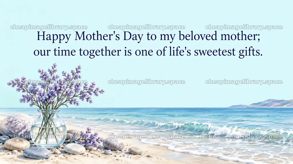 Mother's Day Beach Greeting with Purple Flowers – image library 10324x5812