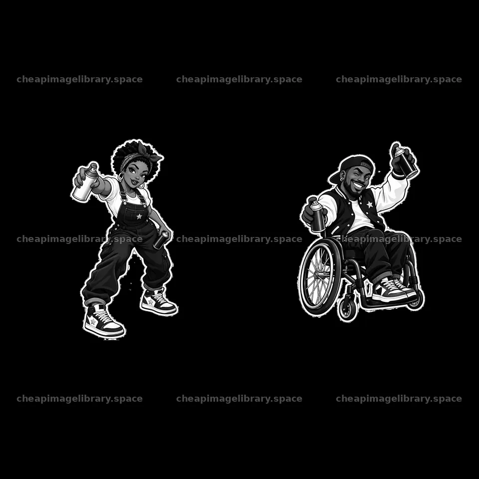 Patriotic graffiti sprayers in monochrome sticker illustration – image library 7746x7746