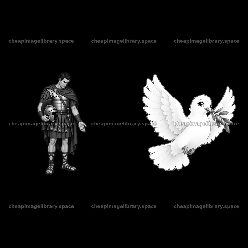 Soldier with a helmet and dove holding an olive branch – image library 7746x7746