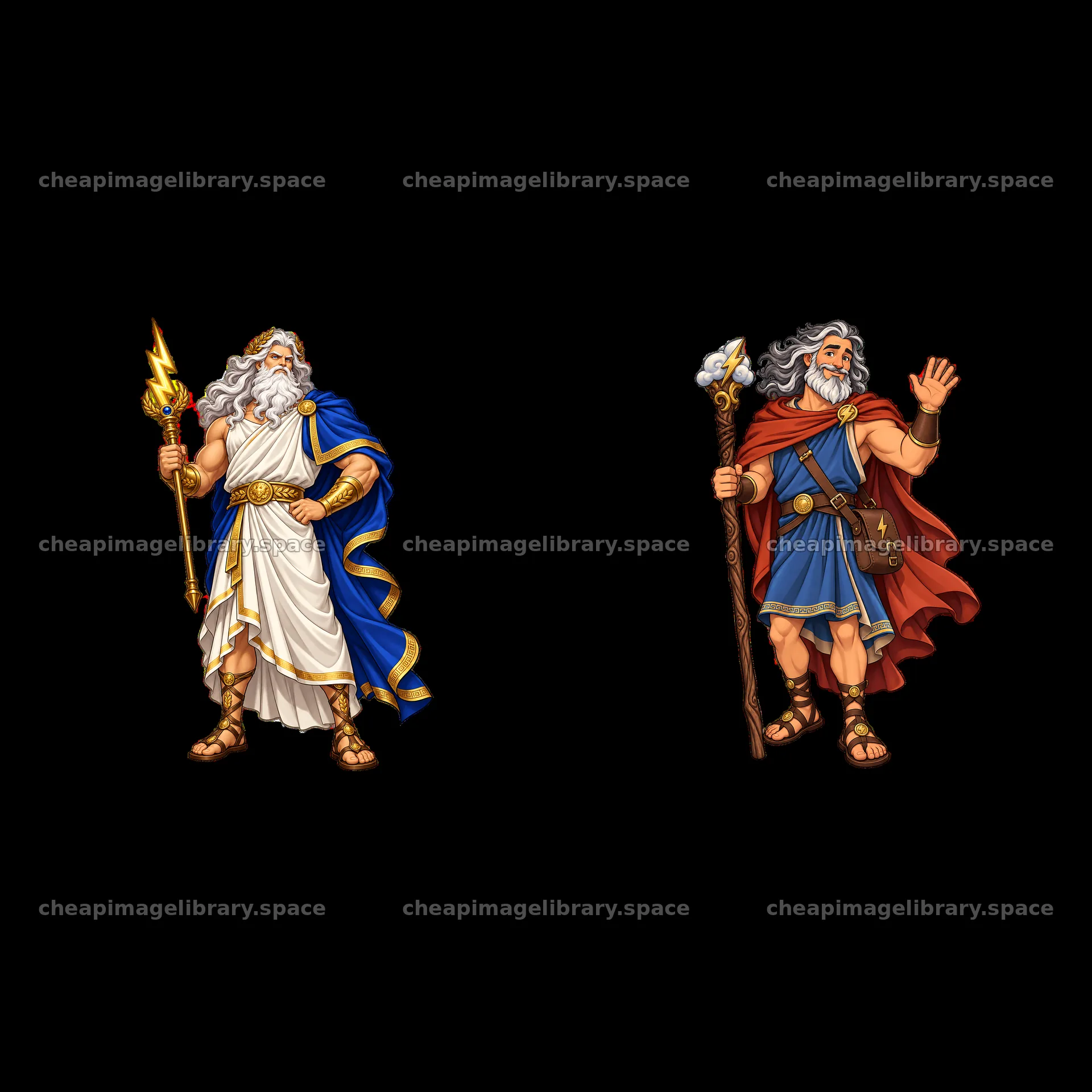 Zeus in two styles showcasing power and wisdom – image library 7746x7746