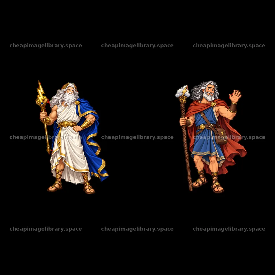 Zeus in two styles showcasing power and wisdom – image library 7746x7746