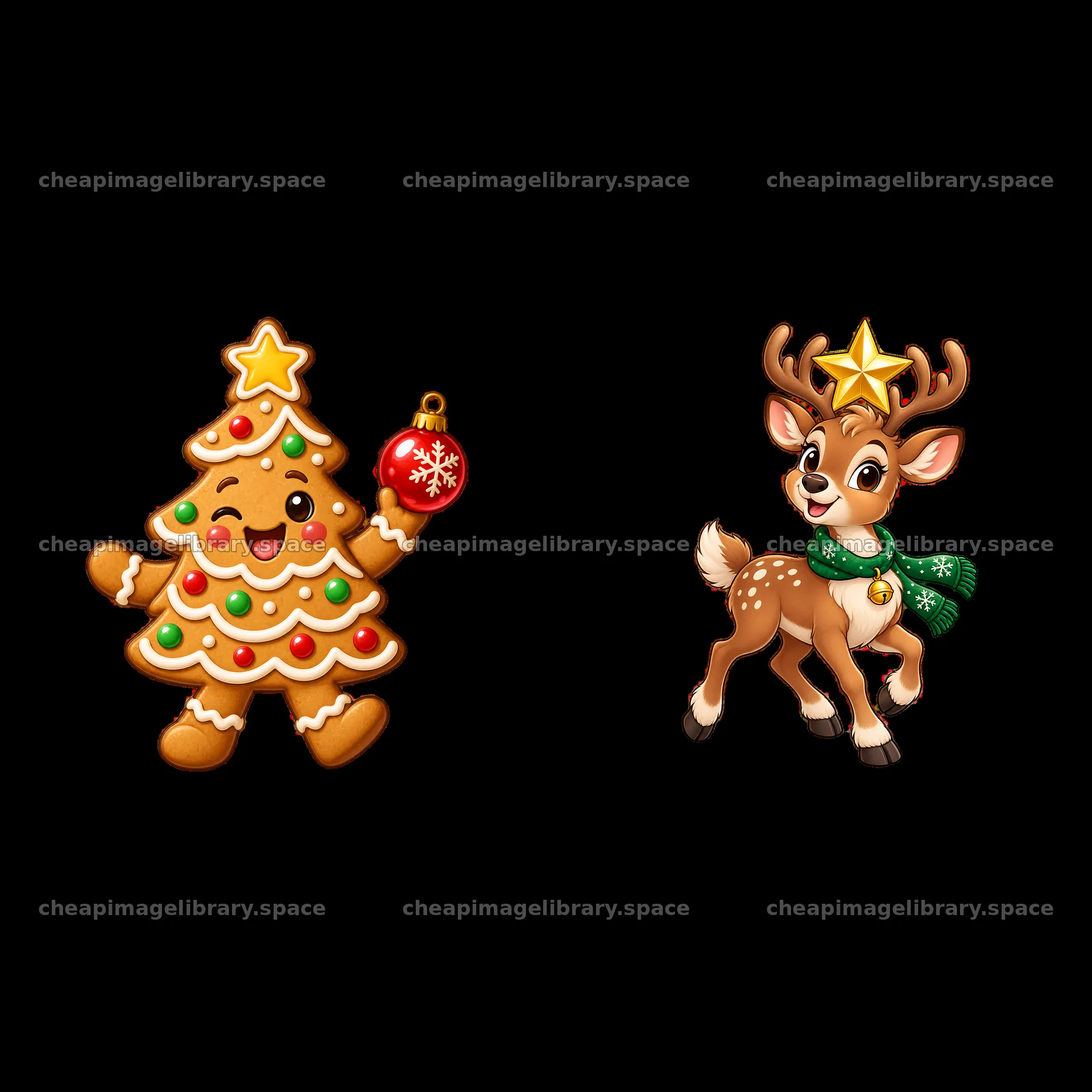 Cute Christmas tree and reindeer cartoon sticker set – image library 7746x7746