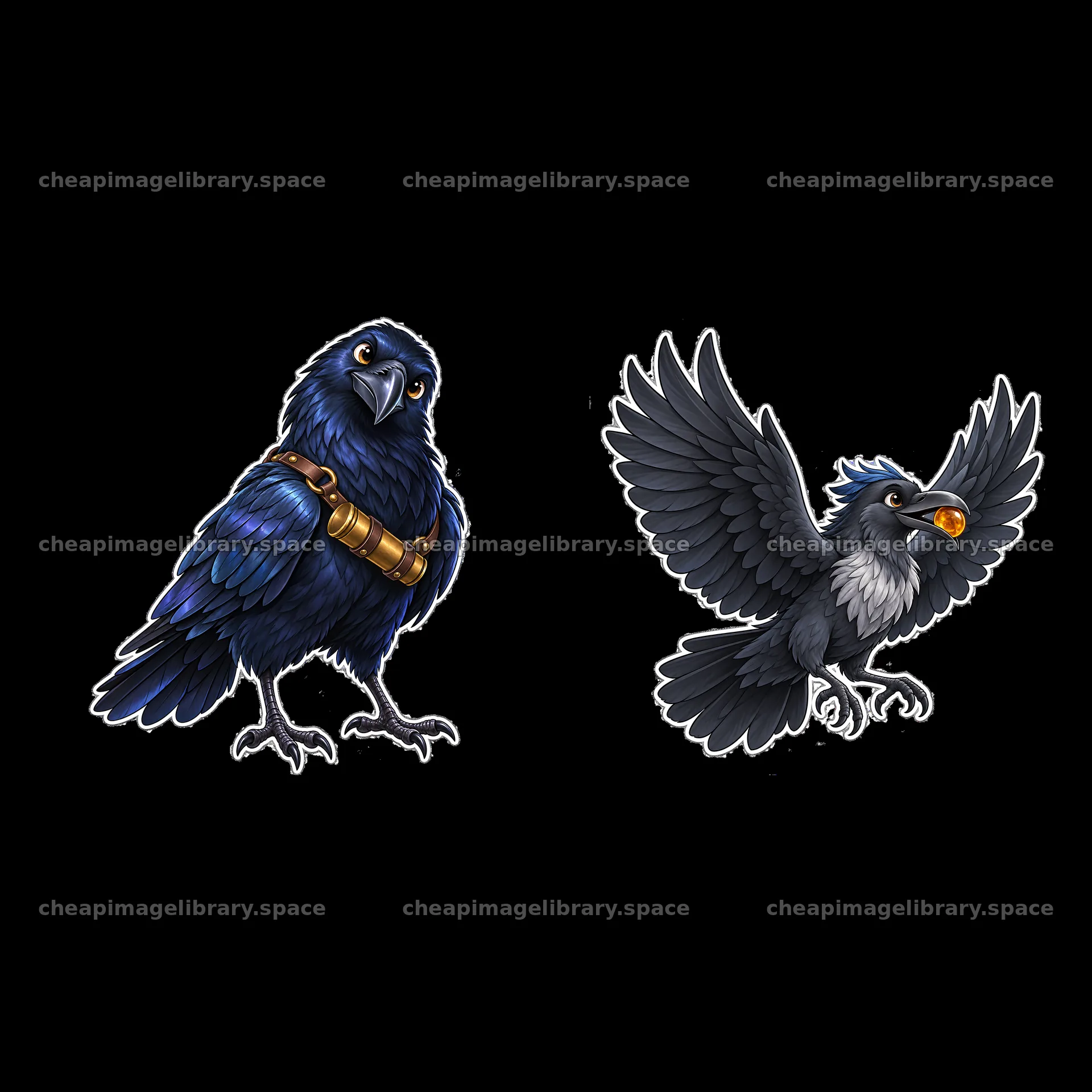 Cartoon ravens with Norse armor and action pose – image library 7746x7746