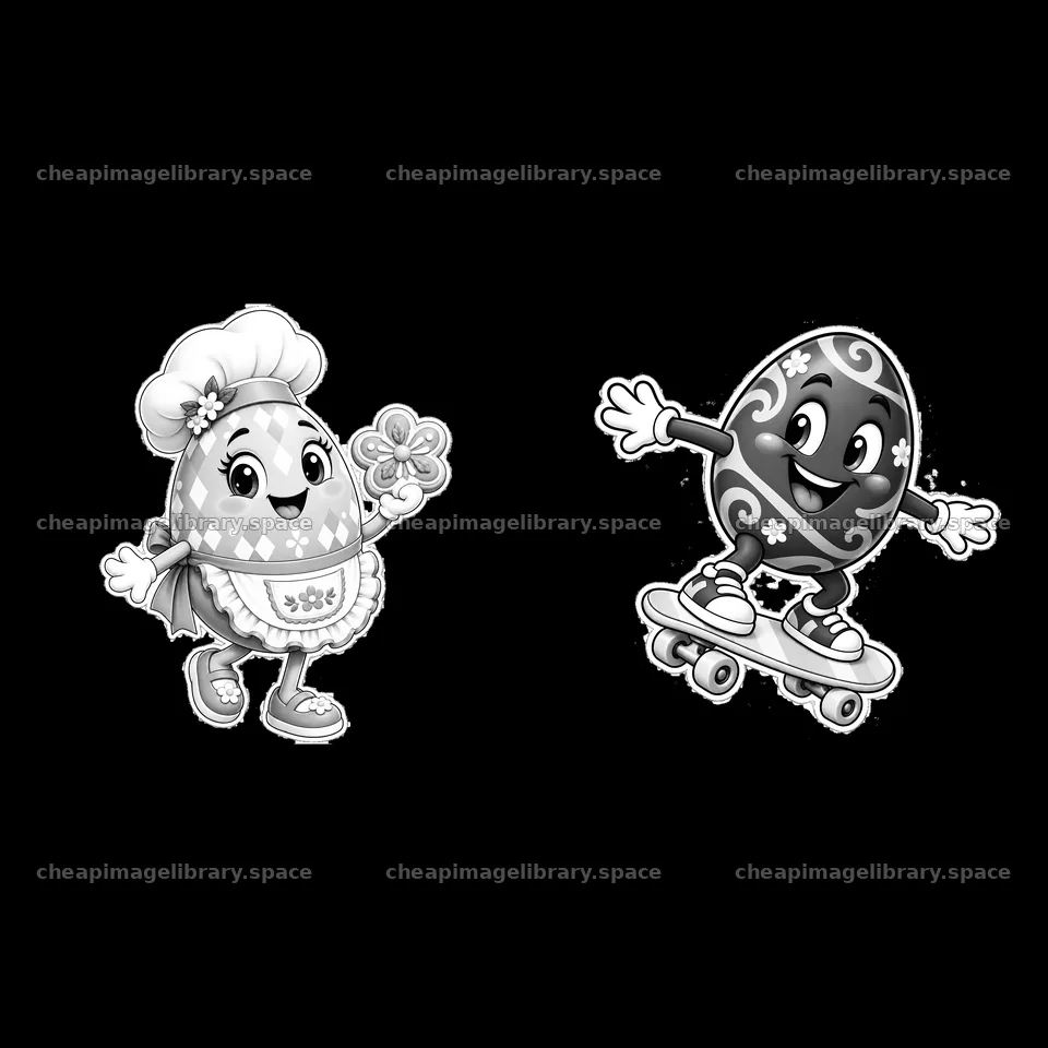 Easter egg characters in playful activities – image library 7746x7746