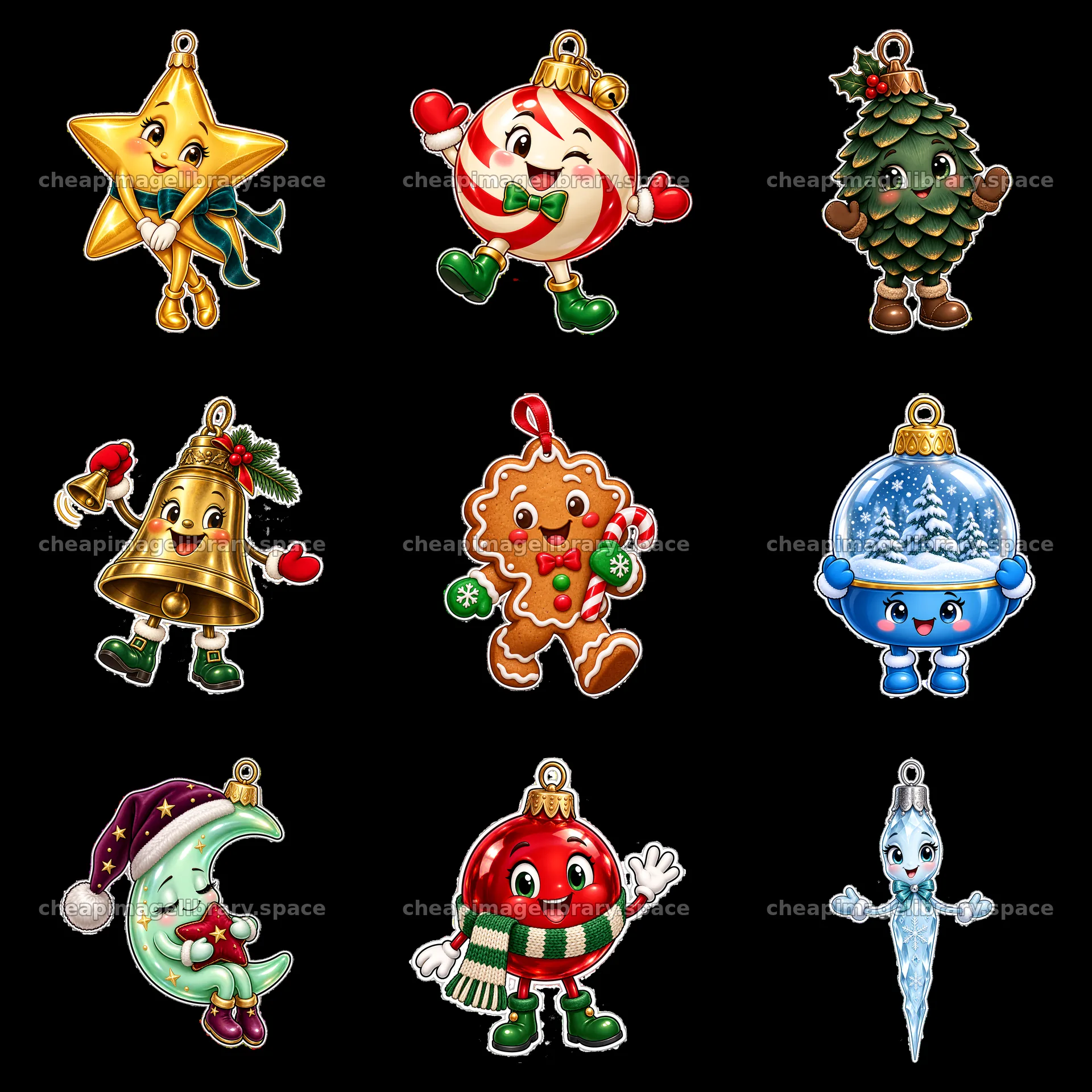 Christmas ornament stickers with various festive characters – image library 7746x7746