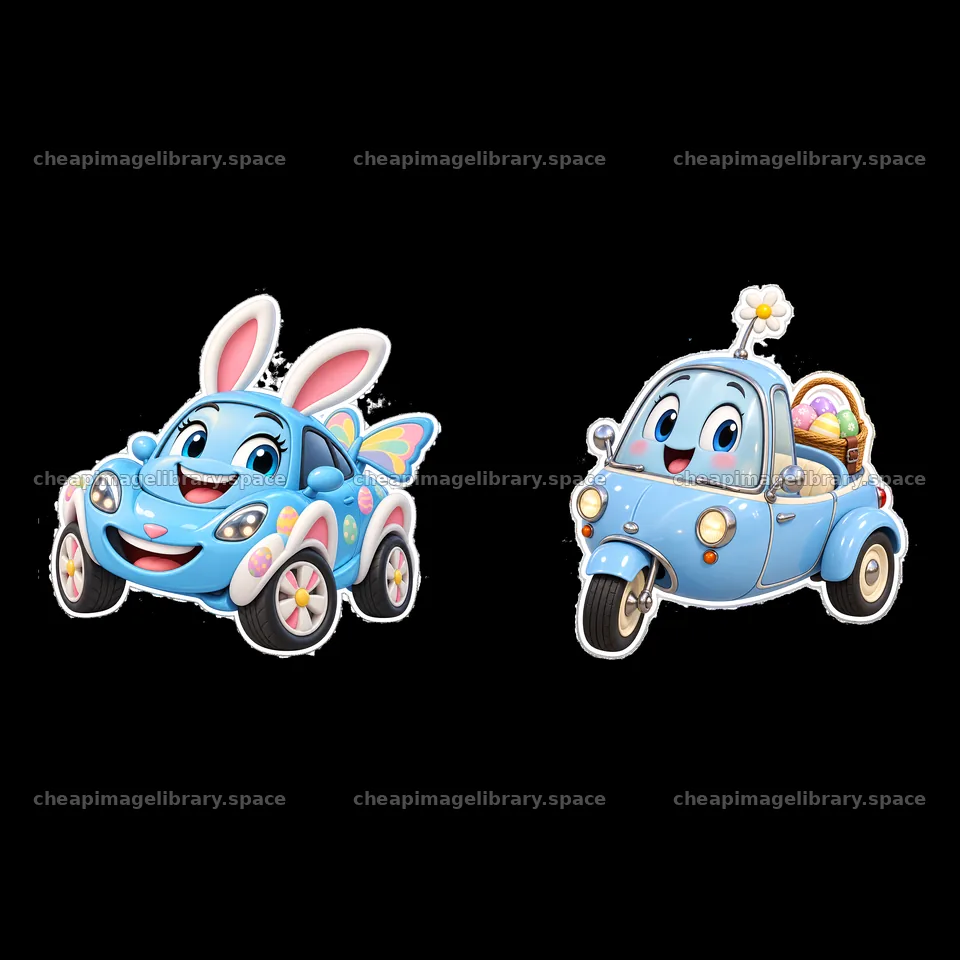 Easter-themed cartoon cars with bunny and basket designs – image library 7746x7746