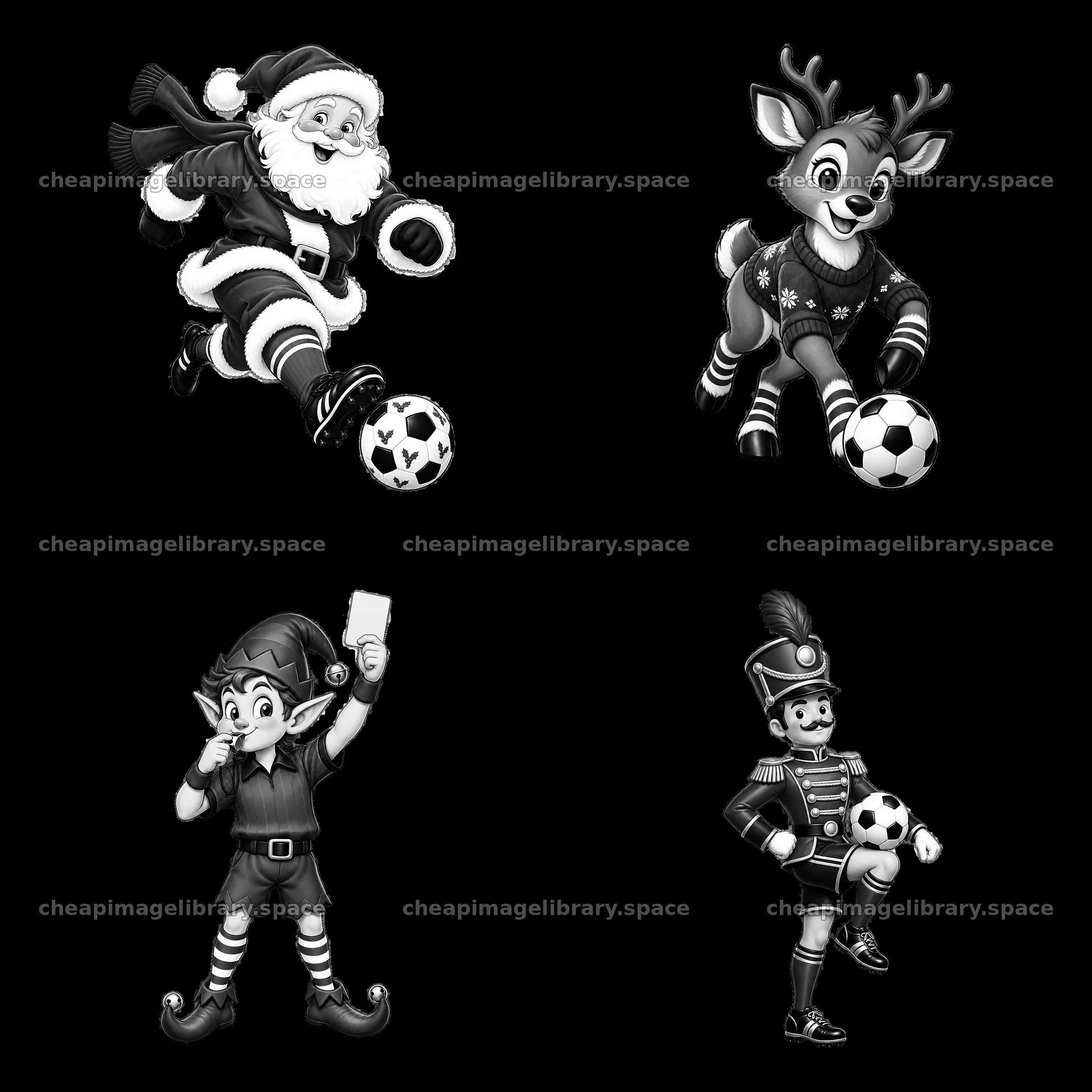 Santa Claus and friends playing soccer for Christmas – image library 7746x7746