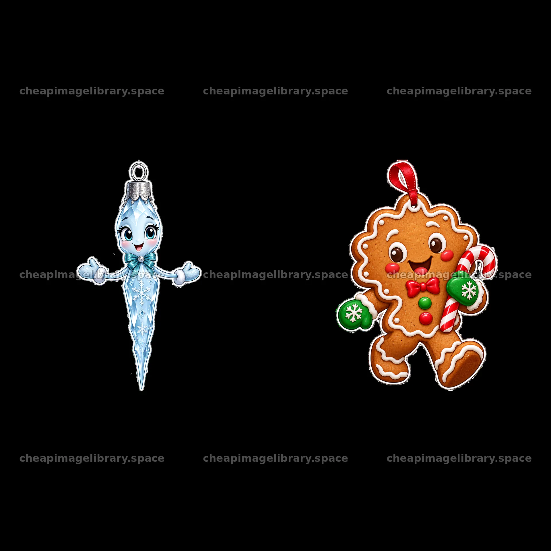 Christmas ornament sticker featuring ice character and gingerbread – image library 7746x7746