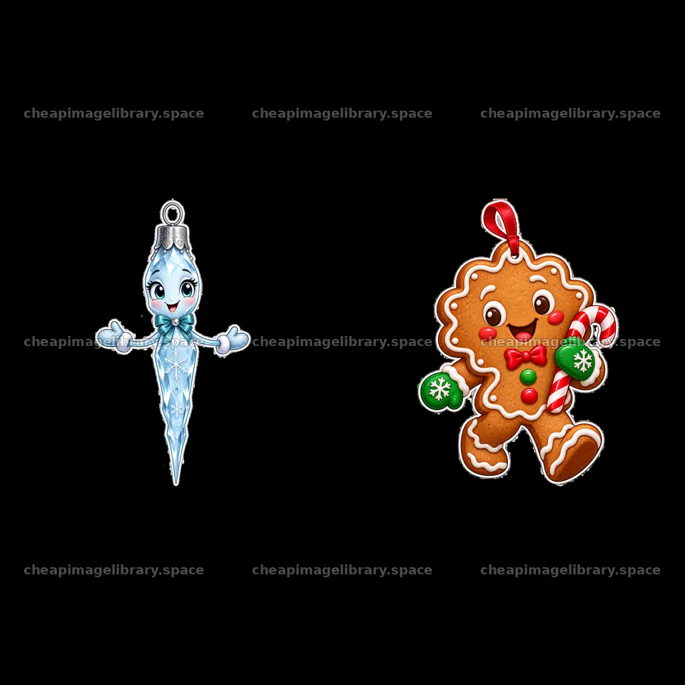 Christmas ornament sticker featuring ice character and gingerbread – image library 7746x7746