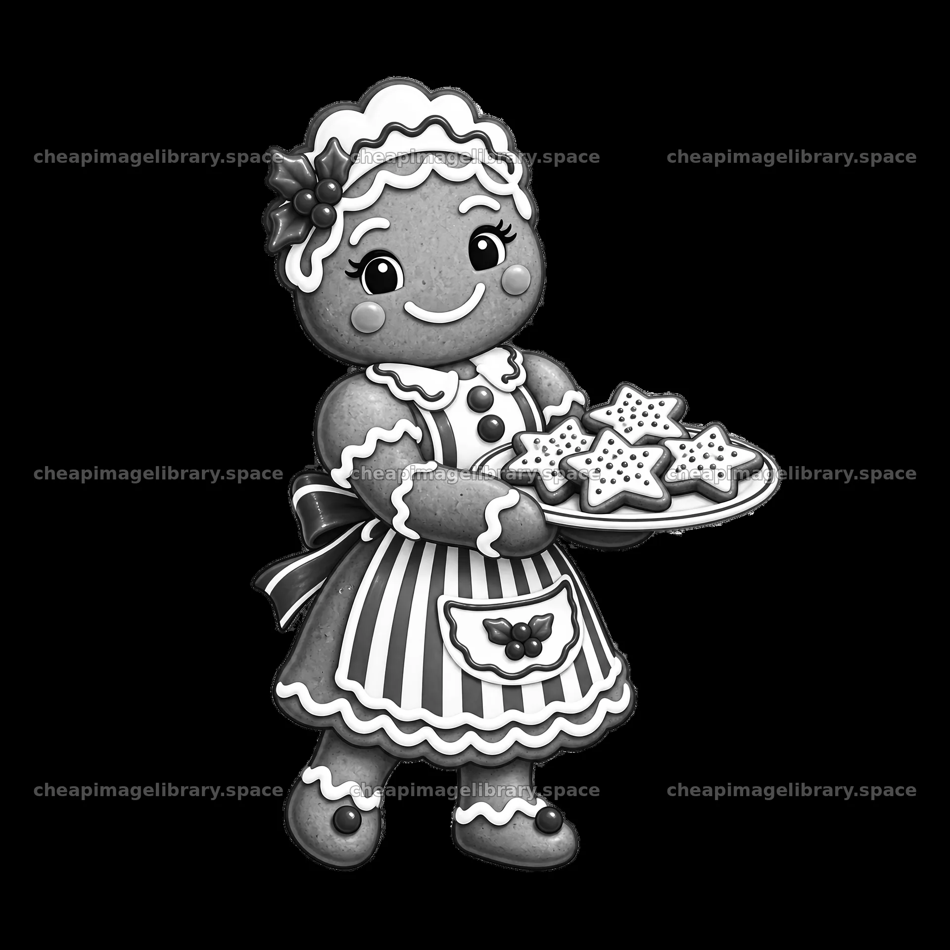 Gingerbread character holding star-shaped cookies on a plate – image library 7746x7746