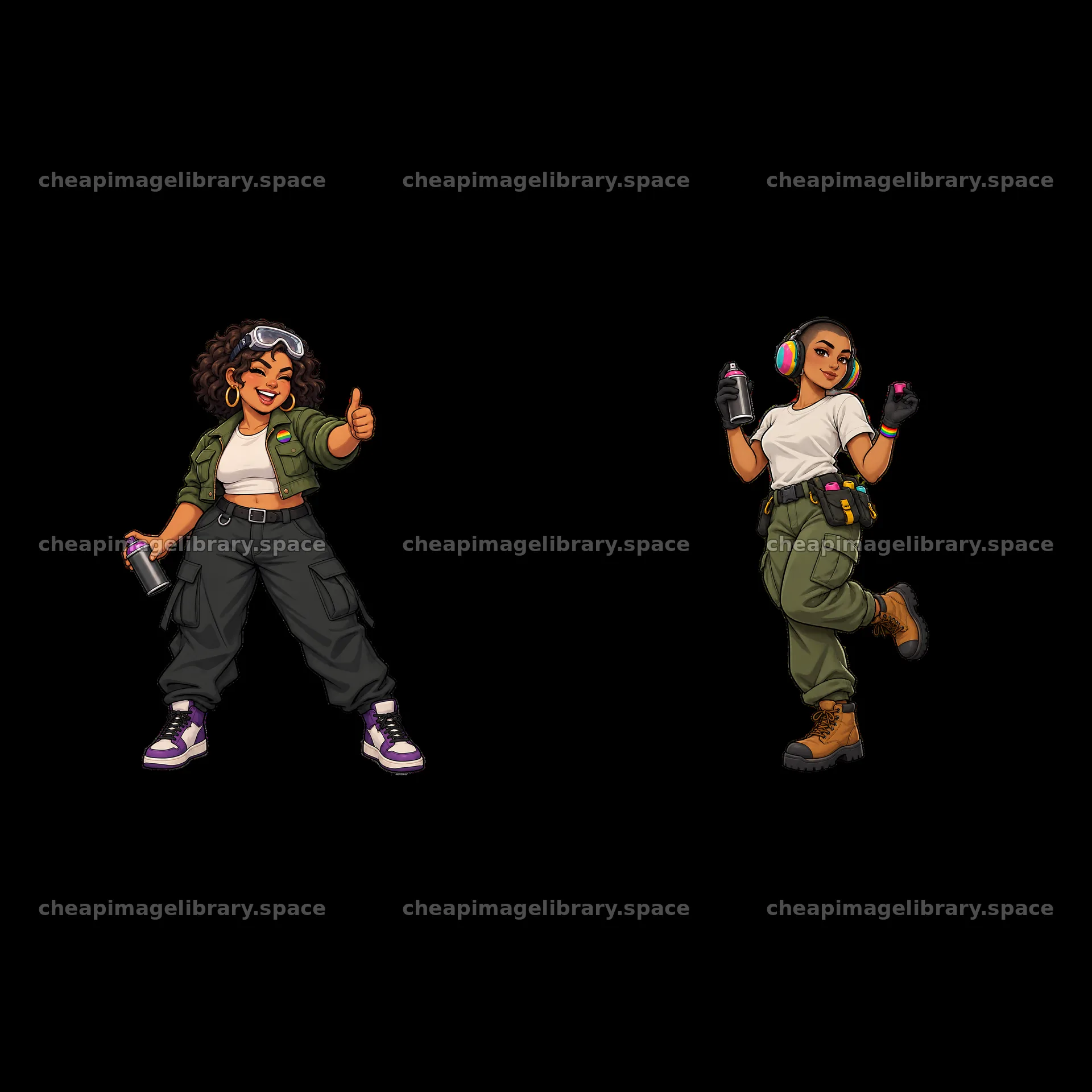 Two cartoon characters spray painting graffiti art – image library 7746x7746