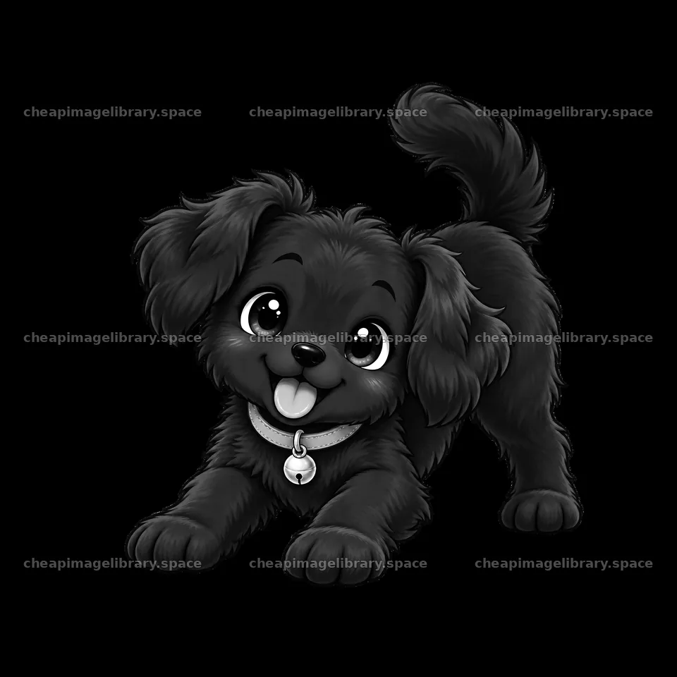 Cute black dog with playful expression and raised tail – image library 7746x7746