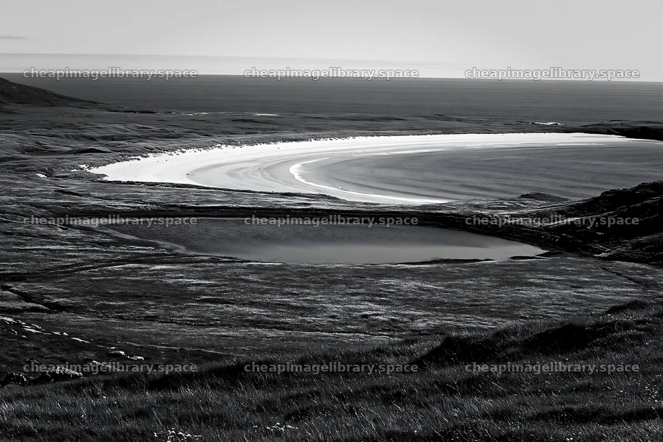 Machair beach meadow with calm waters at low tide – image library 9722x6480