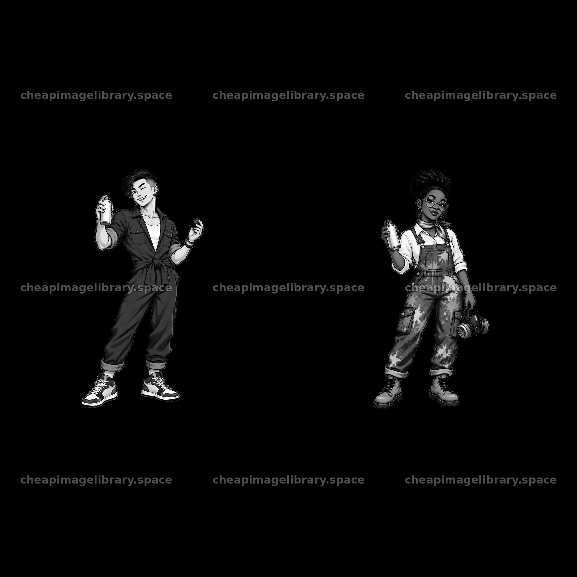 Gay graffiti spray painter duo with camera and spray can – image library 7746x7746