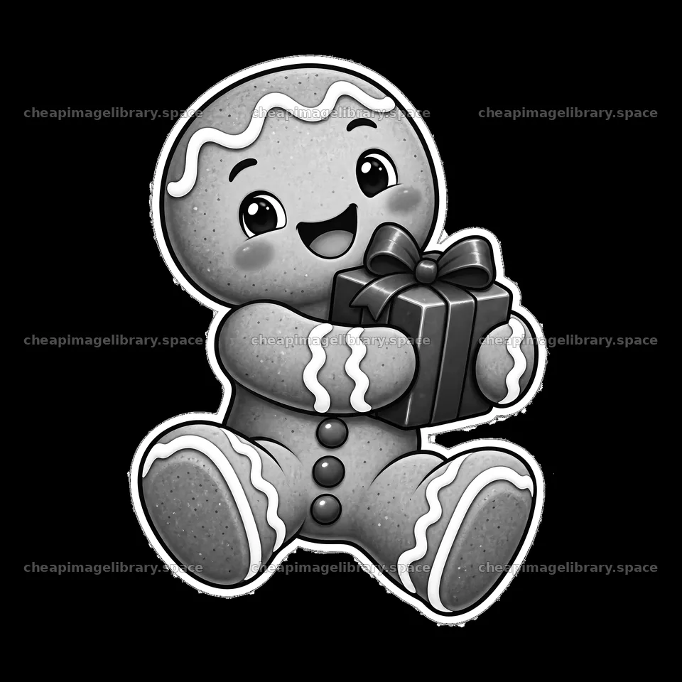 Gingerbread character holding a Christmas gift – image library 7746x7746