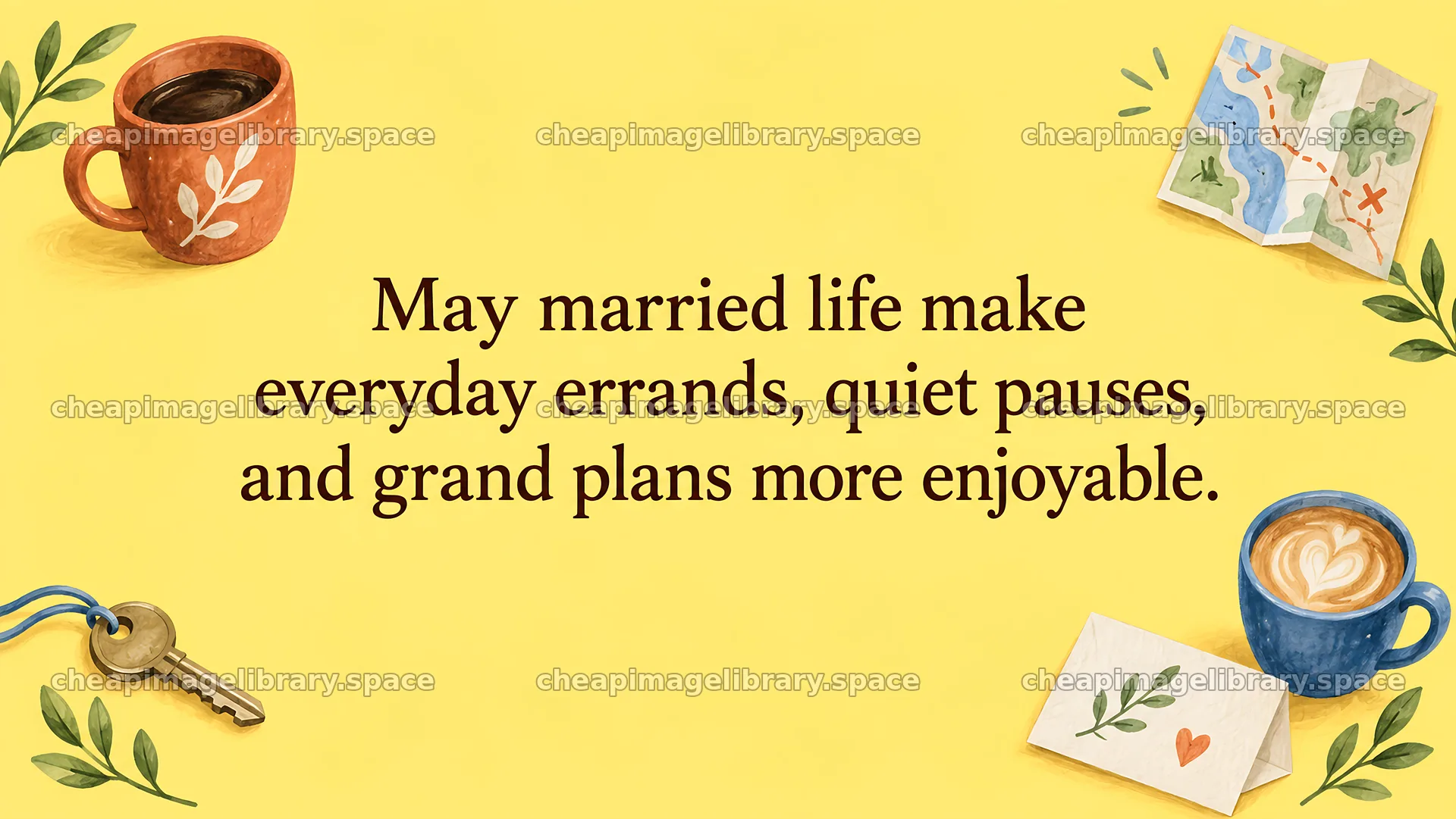 Wedding Greeting with Coffee, Map and Keys – image library 10324x5812