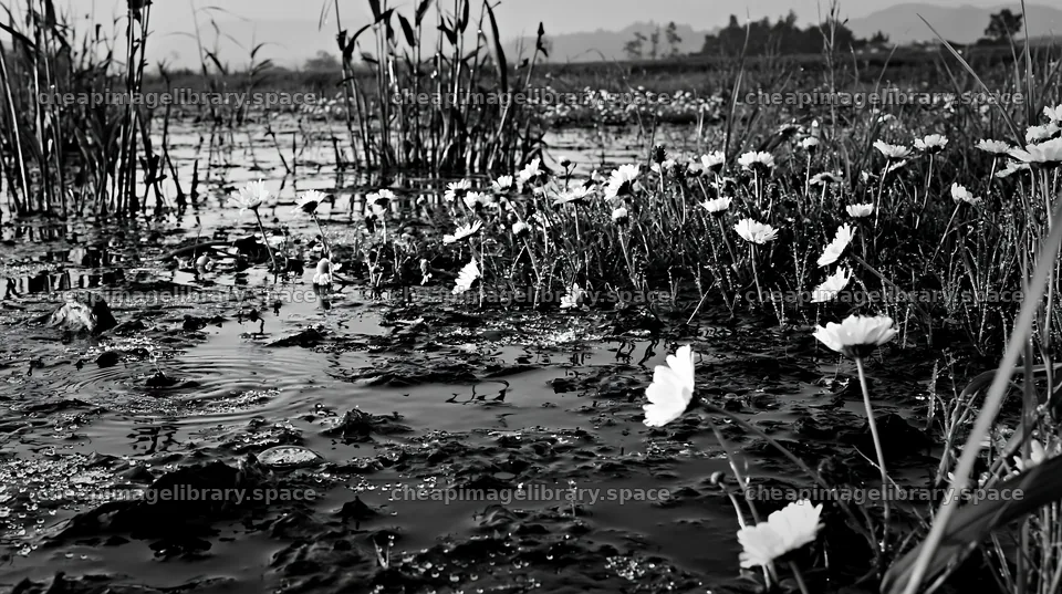 Niigata floodplain restoration meadow dew foreground – image library 10608x5938