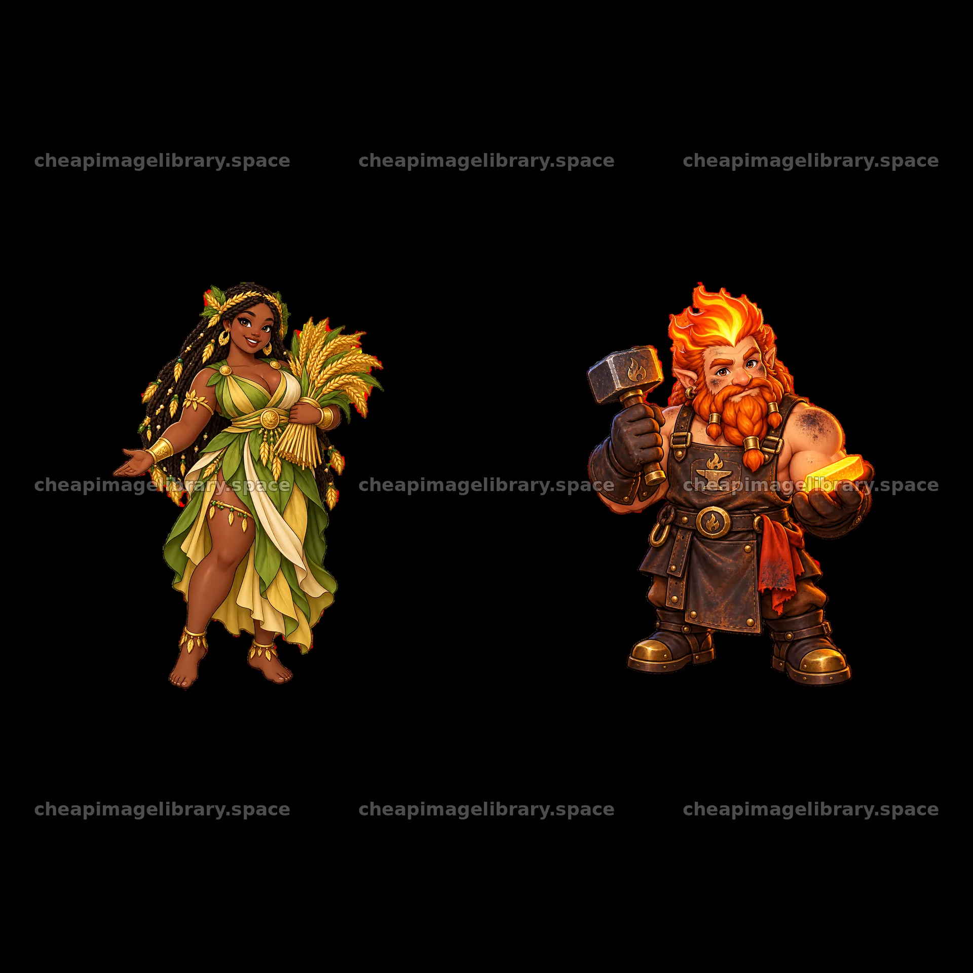 Pagan gods with wheat and hammer standing next to each other – image library 7746x7746