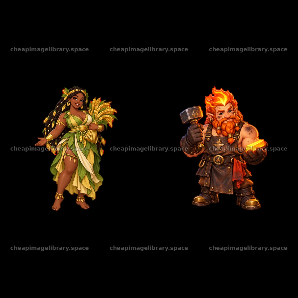 Pagan gods with wheat and hammer standing next to each other – image library 7746x7746