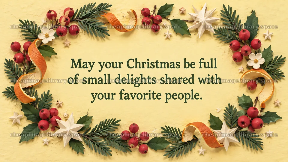 Christmas Greeting with Evergreen and Berry Border – image library 10324x5812