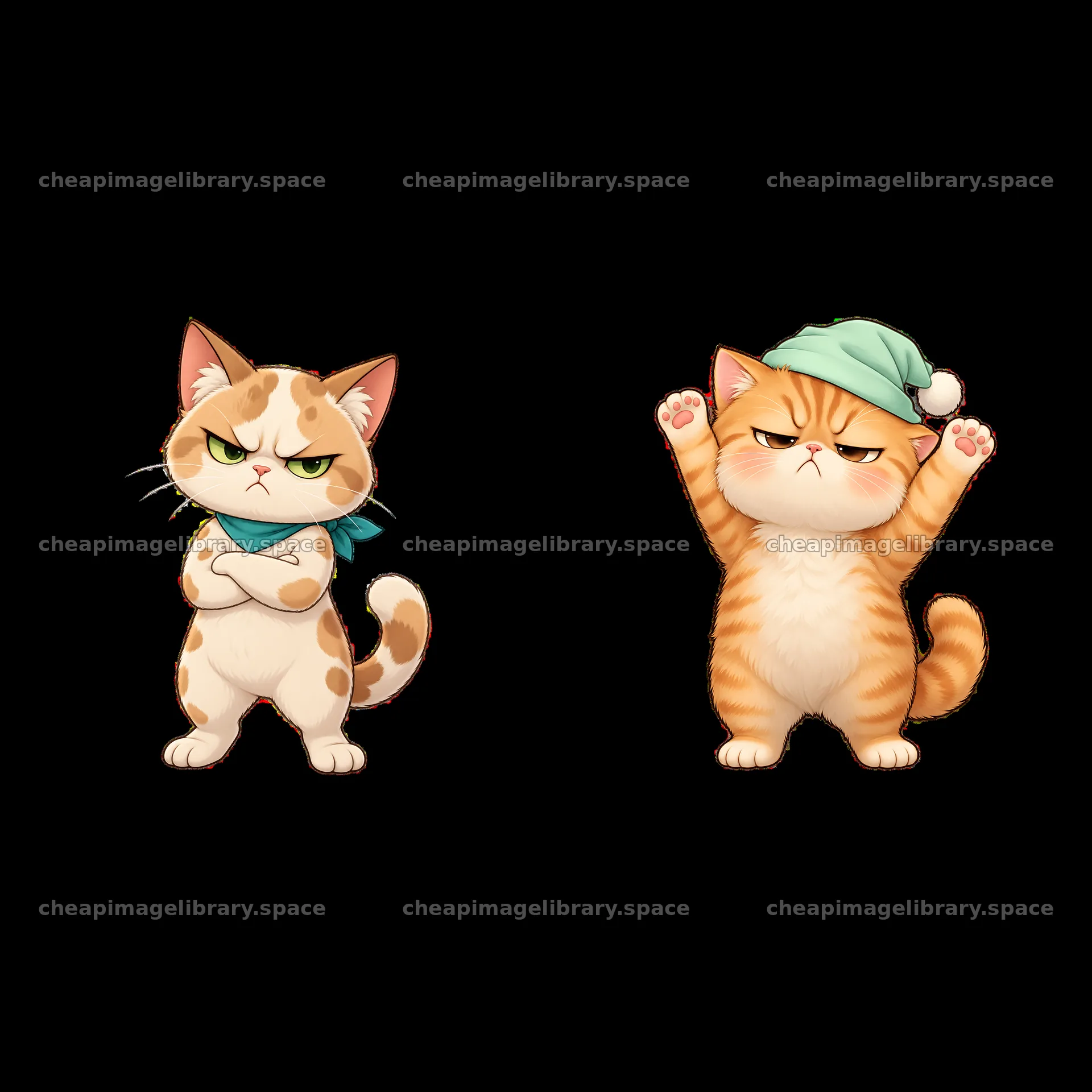 Kawaii grumpy cat stickers with playful expressions and accessories – image library 7746x7746