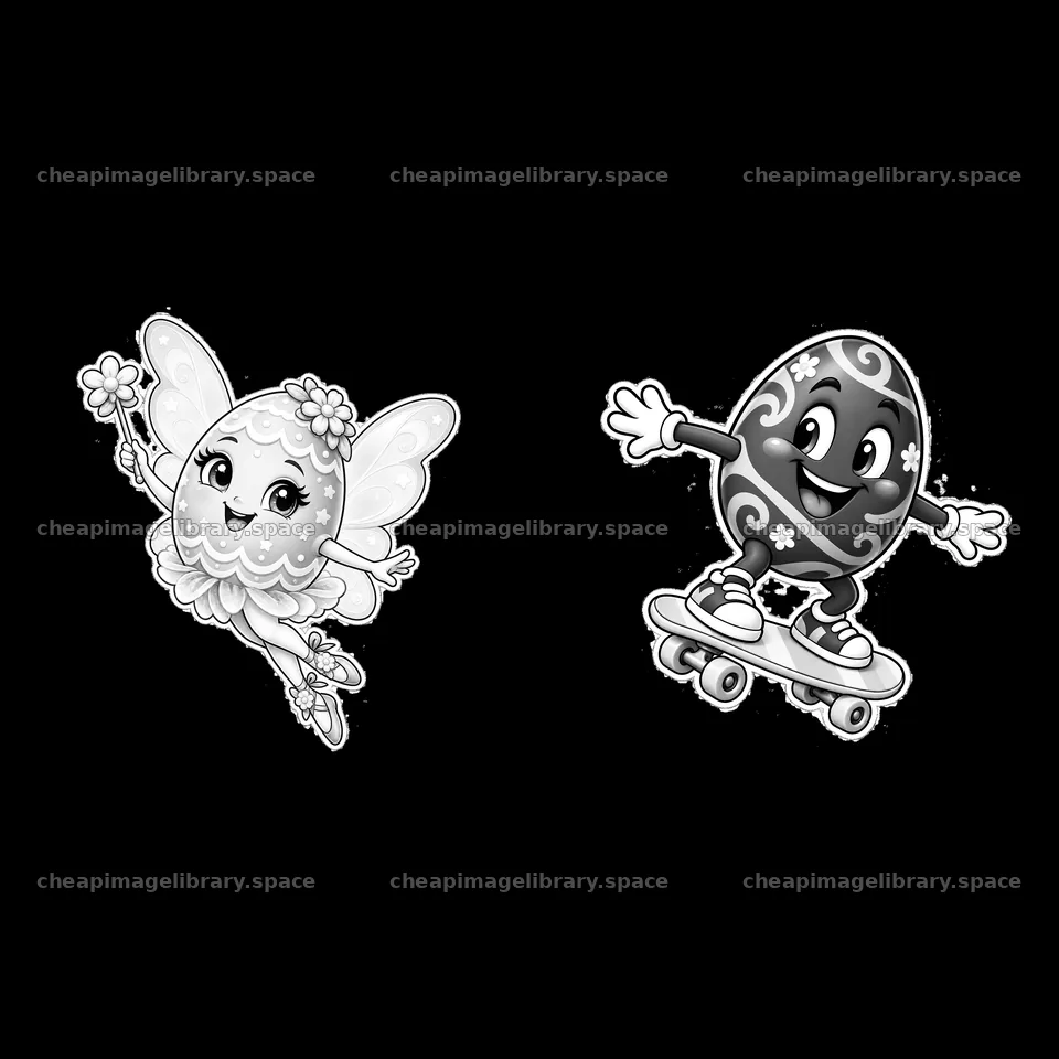 Cartoon sticker illustration of Easter fairy and skating egg – image library 7746x7746