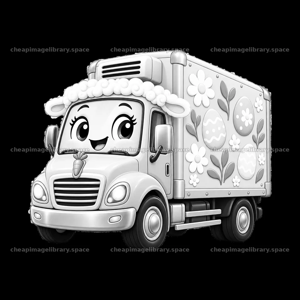 Easter truck with face and decorative floral pattern design – image library 7746x7746