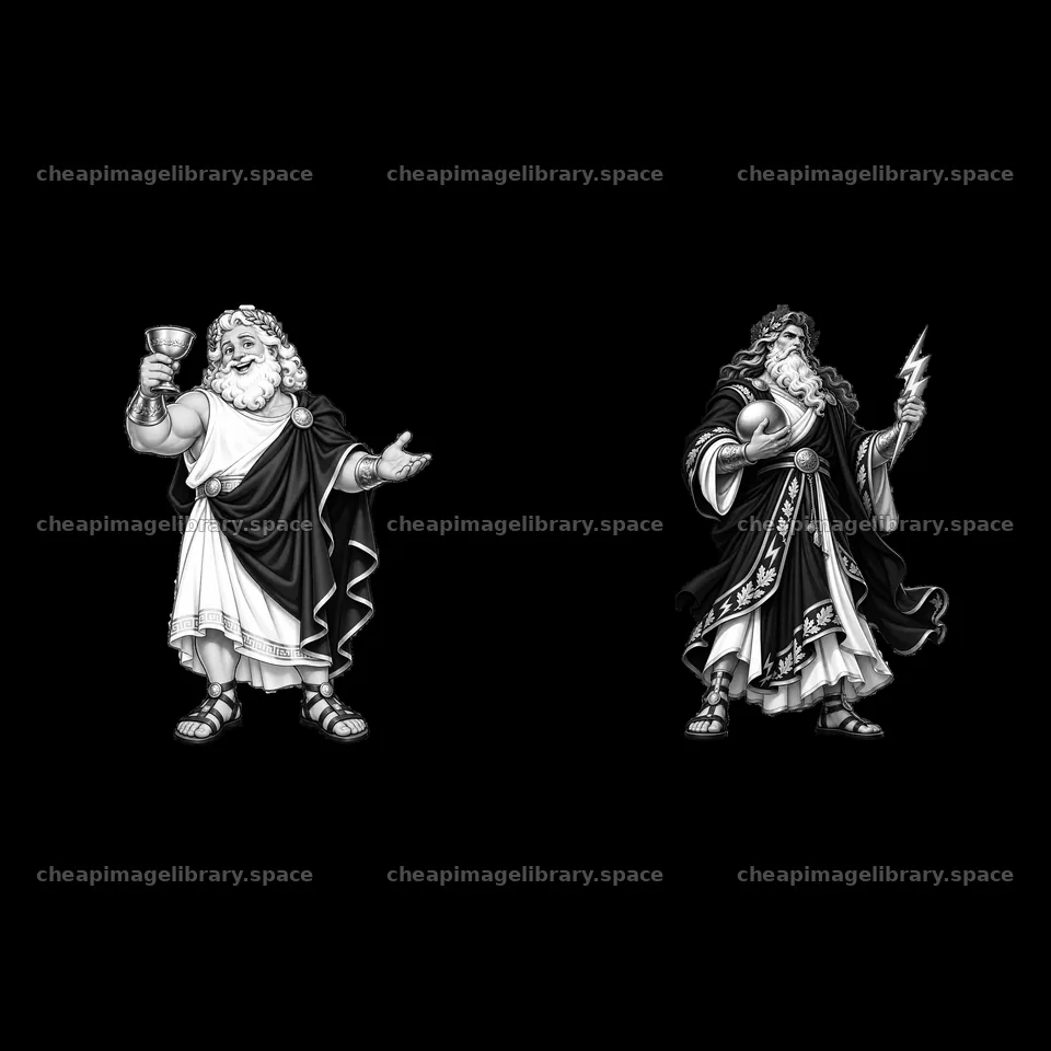 Zeus holding a cup and lightning bolt in black and white design – image library 7746x7746