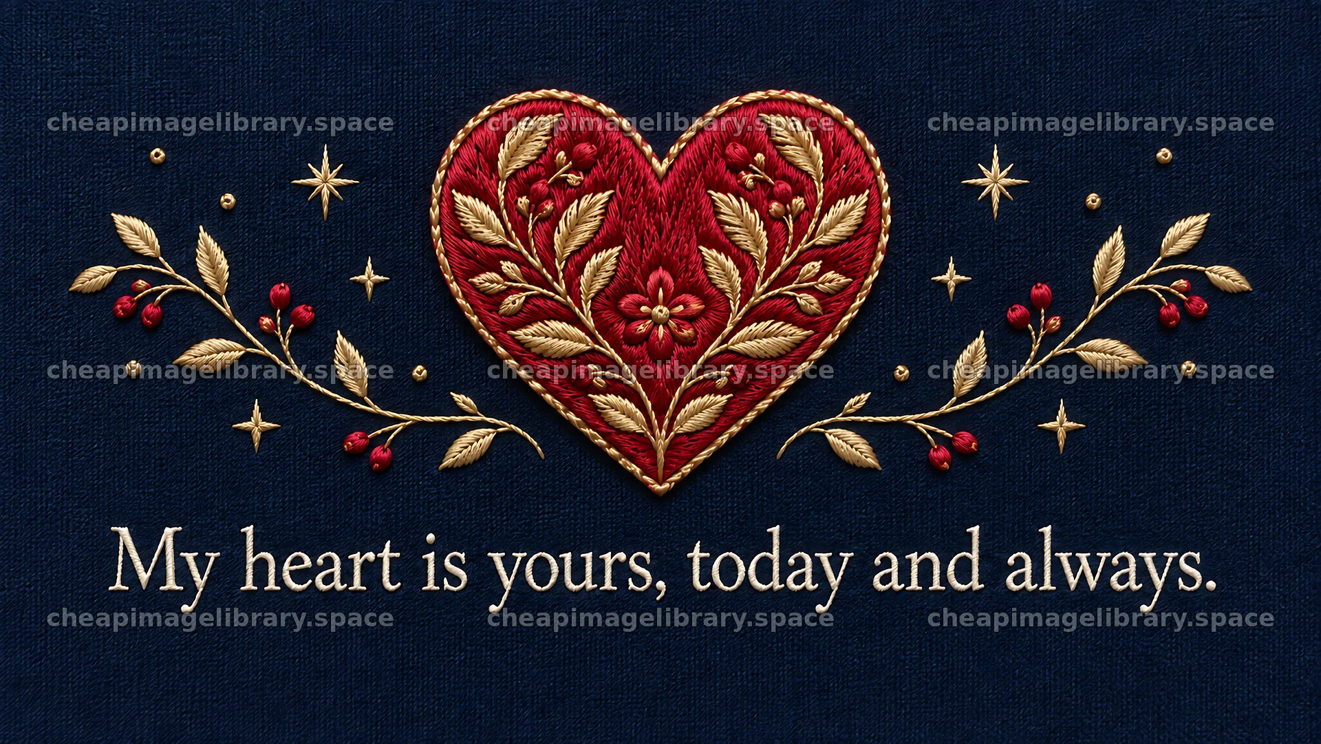 Embroidered Heart with a Love Message – image library 10324x5812