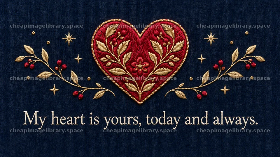 Embroidered Heart with a Love Message – image library 10324x5812