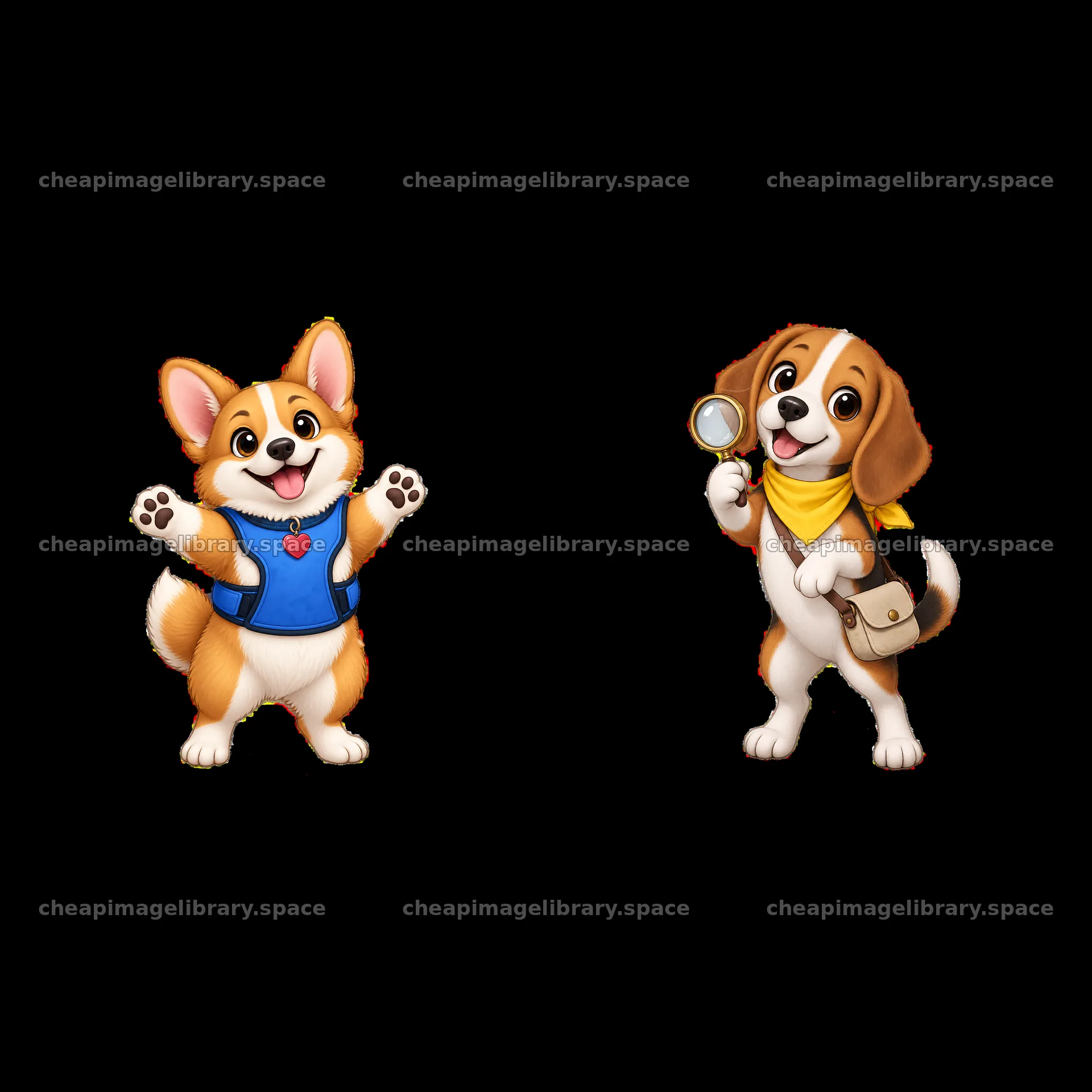 Cute K-9 dogs in playful poses with accessories and expressions – image library 7746x7746