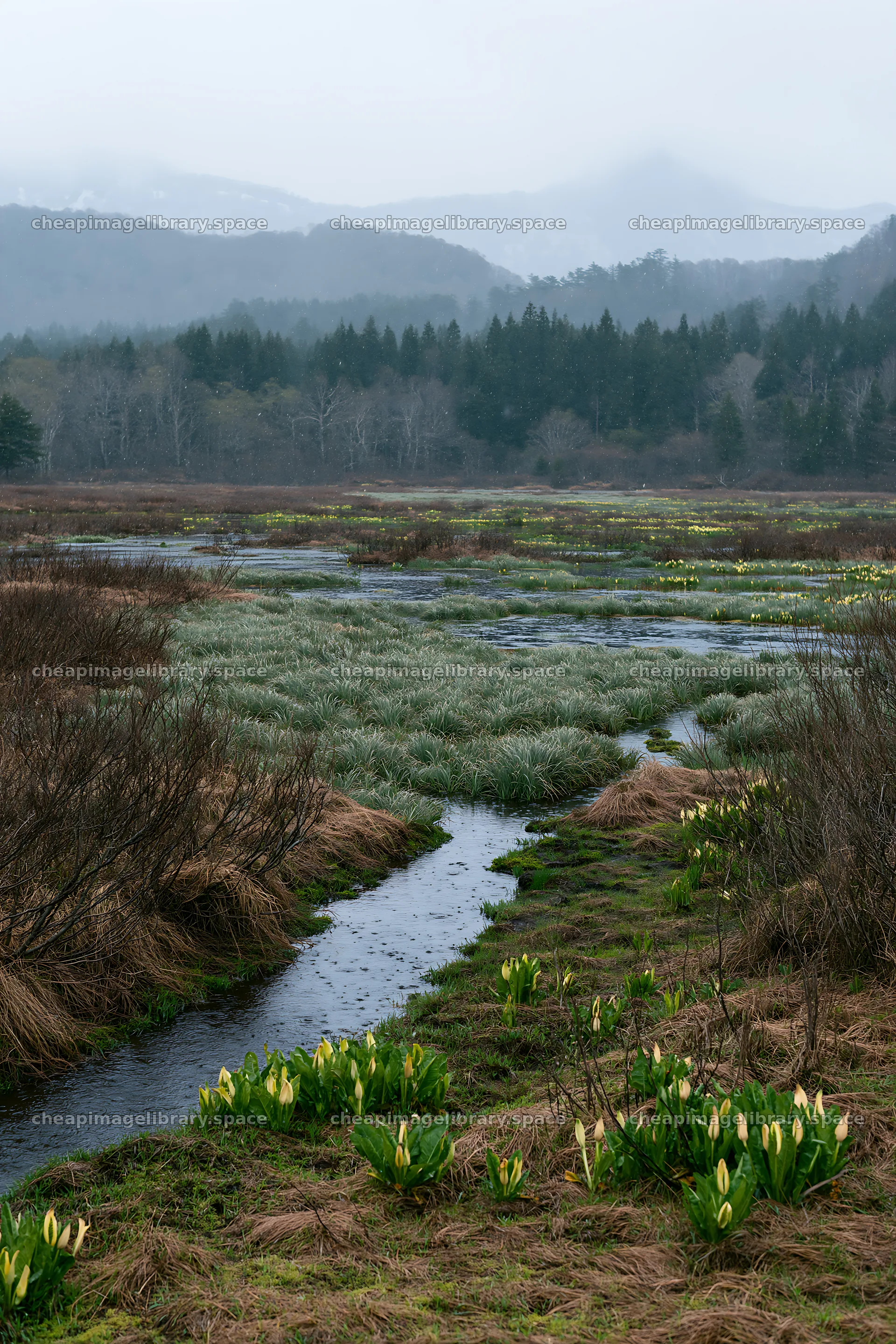 Akita snowmelt meadow with silver grasses is a natural setting – image library 6480x9722