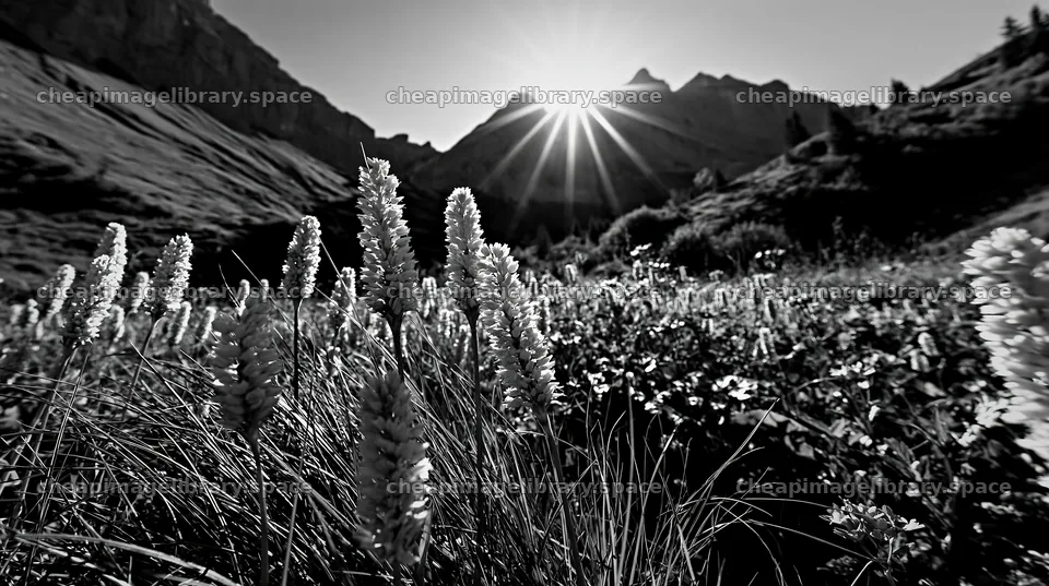 Swiss alpine meadow at sunset with flowers and mountains – image library 10608x5938