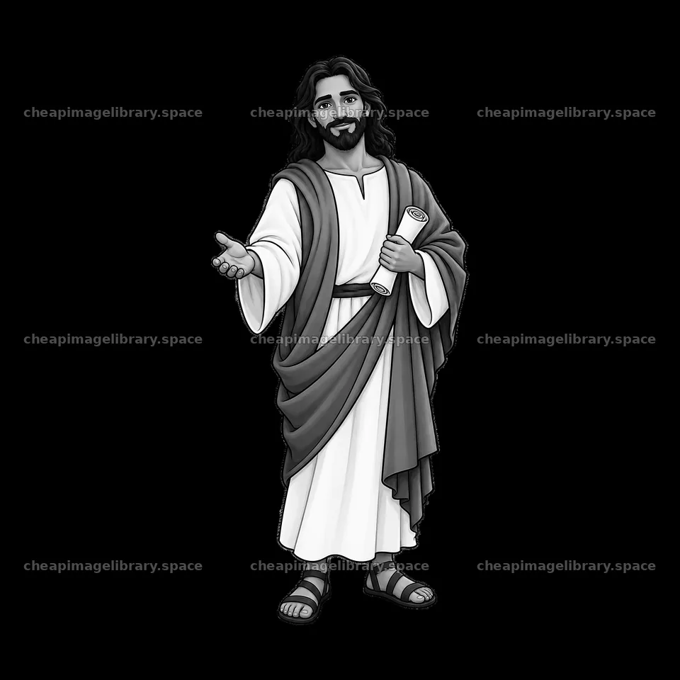 Jesus holding a scroll with an outstretched hand for greeting – image library 7746x7746
