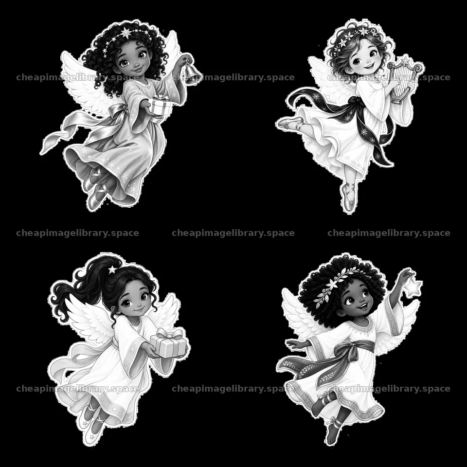 Christkind bringing gifts and joy in monochrome stickers – image library 7746x7746
