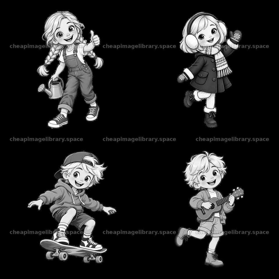 Two blond children are seen in various activities – image library 7746x7746