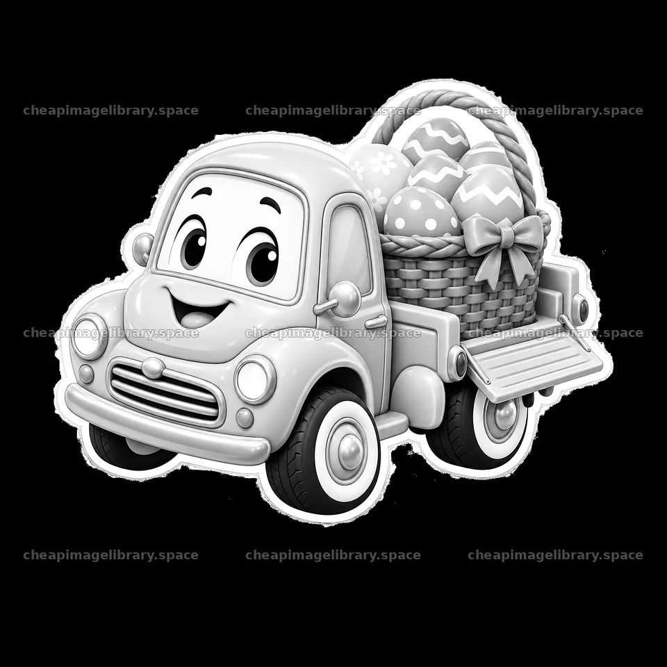 Easter car with basket of decorated eggs – image library 7746x7746