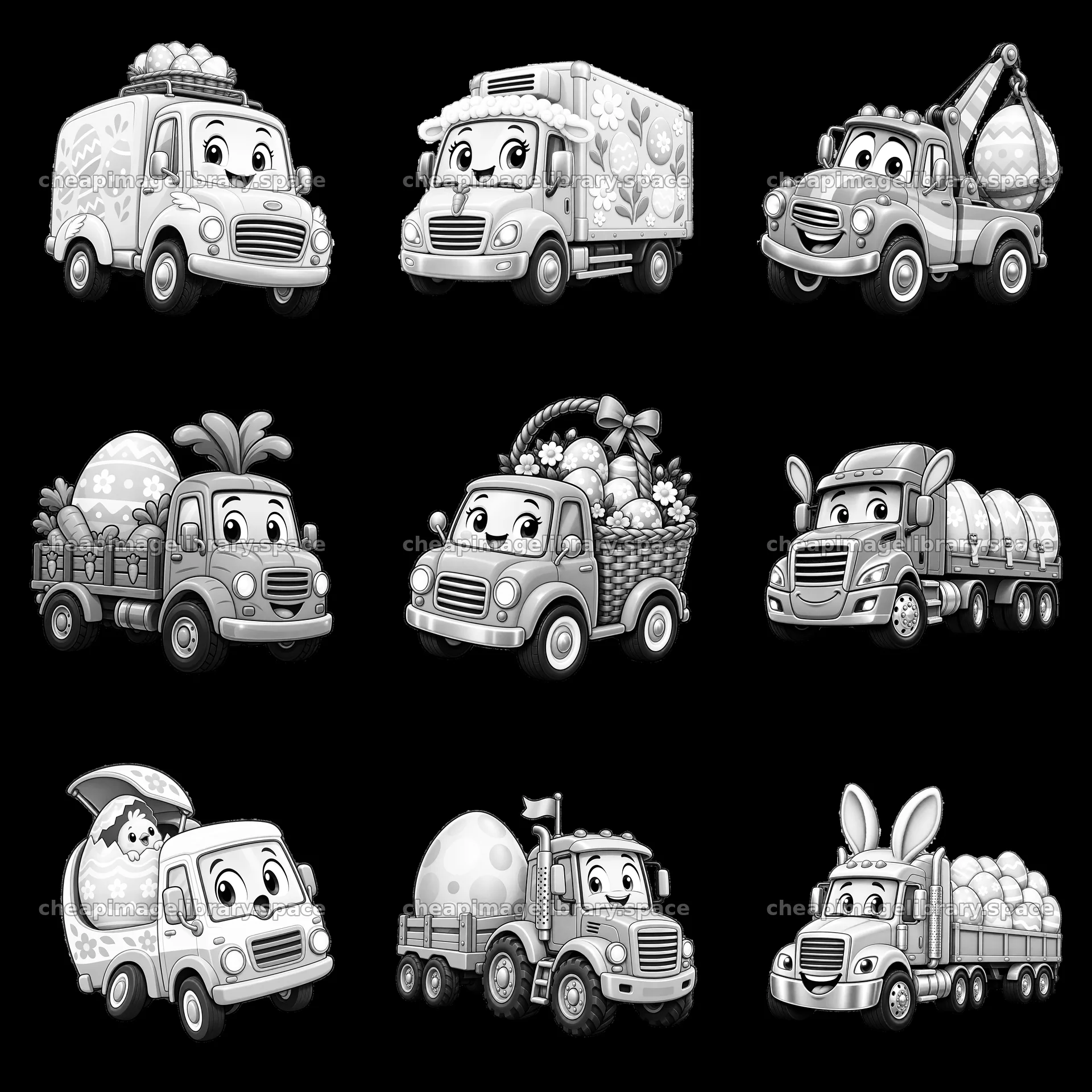 Easter truck stickers with different designs in a grid layout – image library 7746x7746