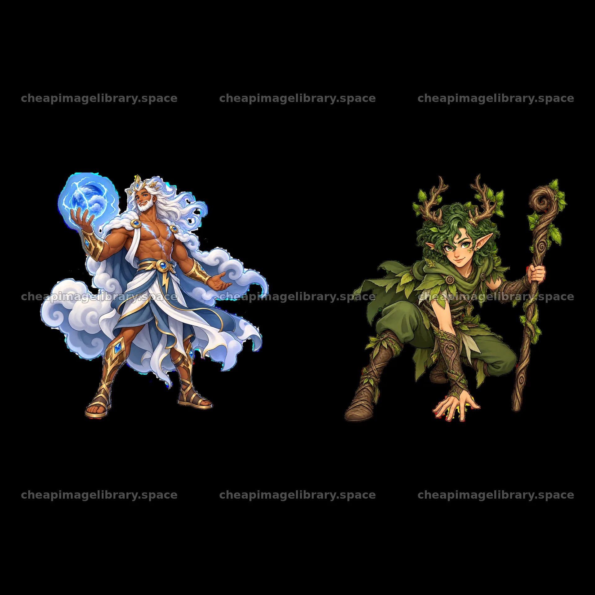 Pagan gods illustration featuring storm god and earth goddess – image library 7746x7746