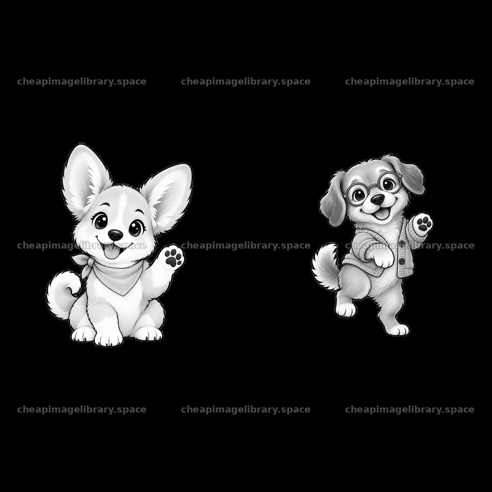 Cute cartoon dogs waving in a cheerful pose – image library 7746x7746