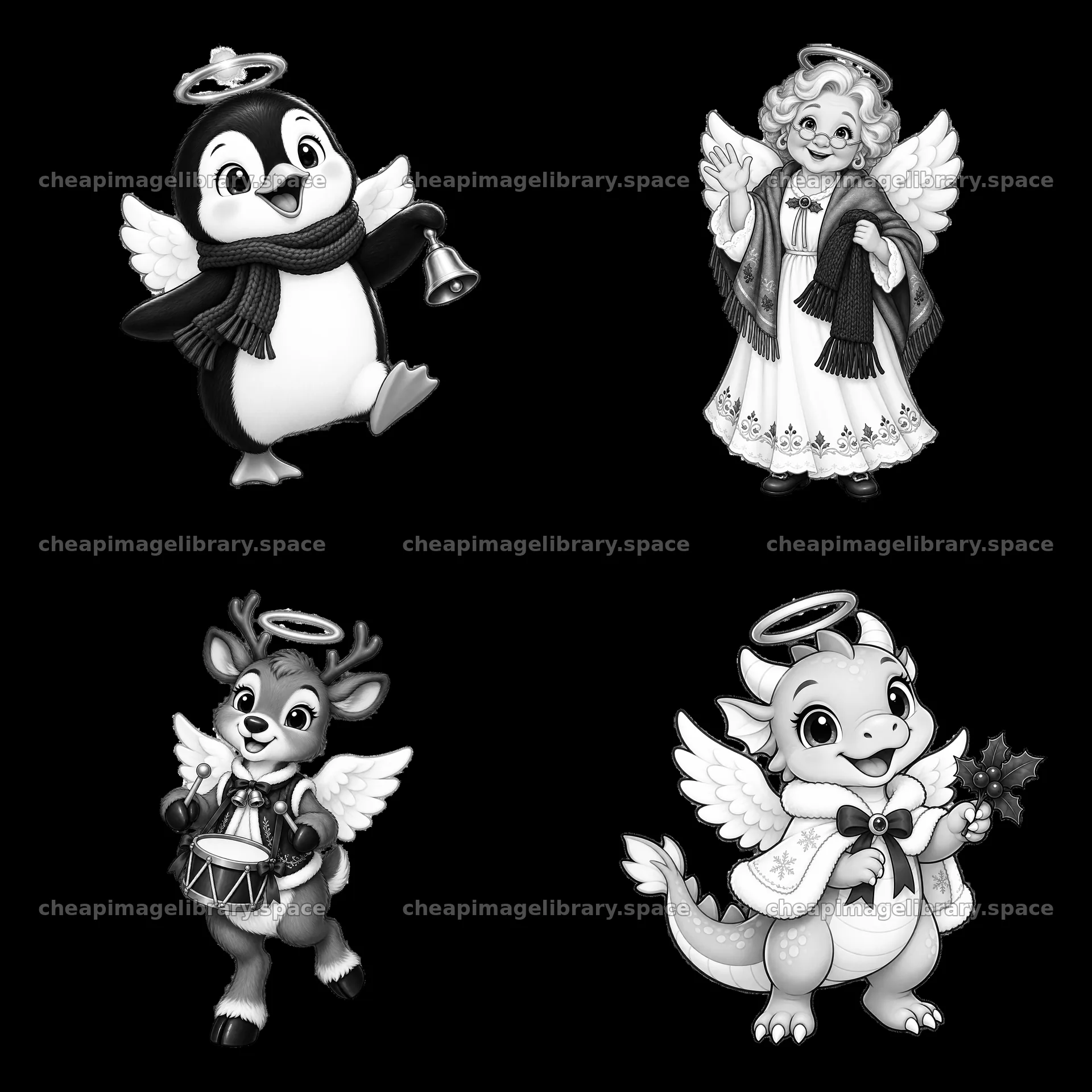 Christmas angel characters with a penguin, reindeer, girl, and – image library 7746x7746