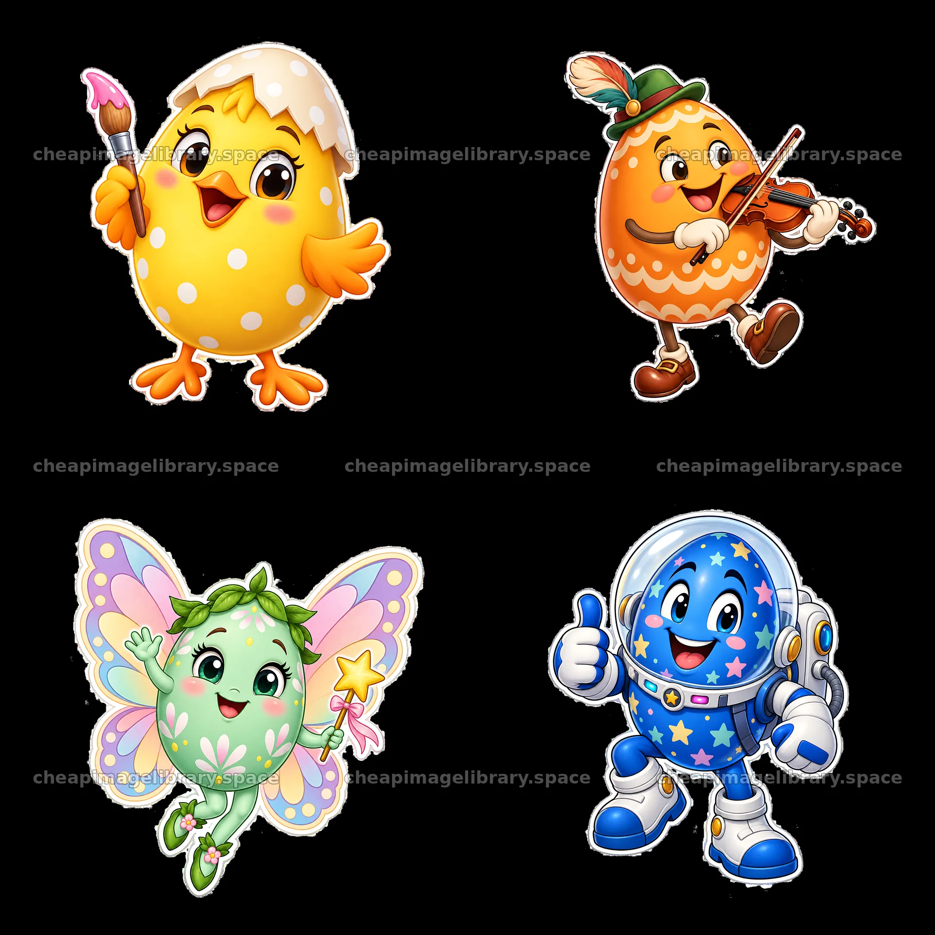 Colorful Easter egg characters with festive expressions and poses – image library 7746x7746