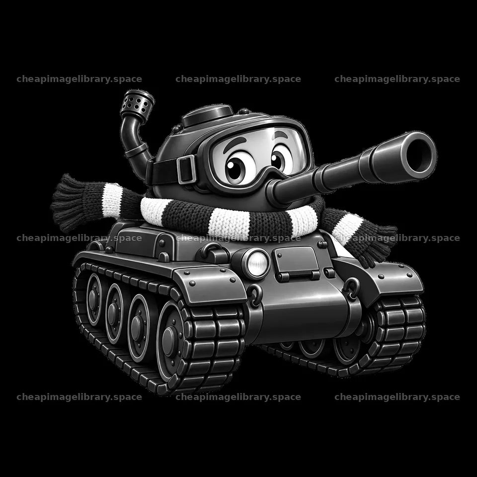 Cartoon tank wearing a scarf with friendly eyes and playful – image library 7746x7746