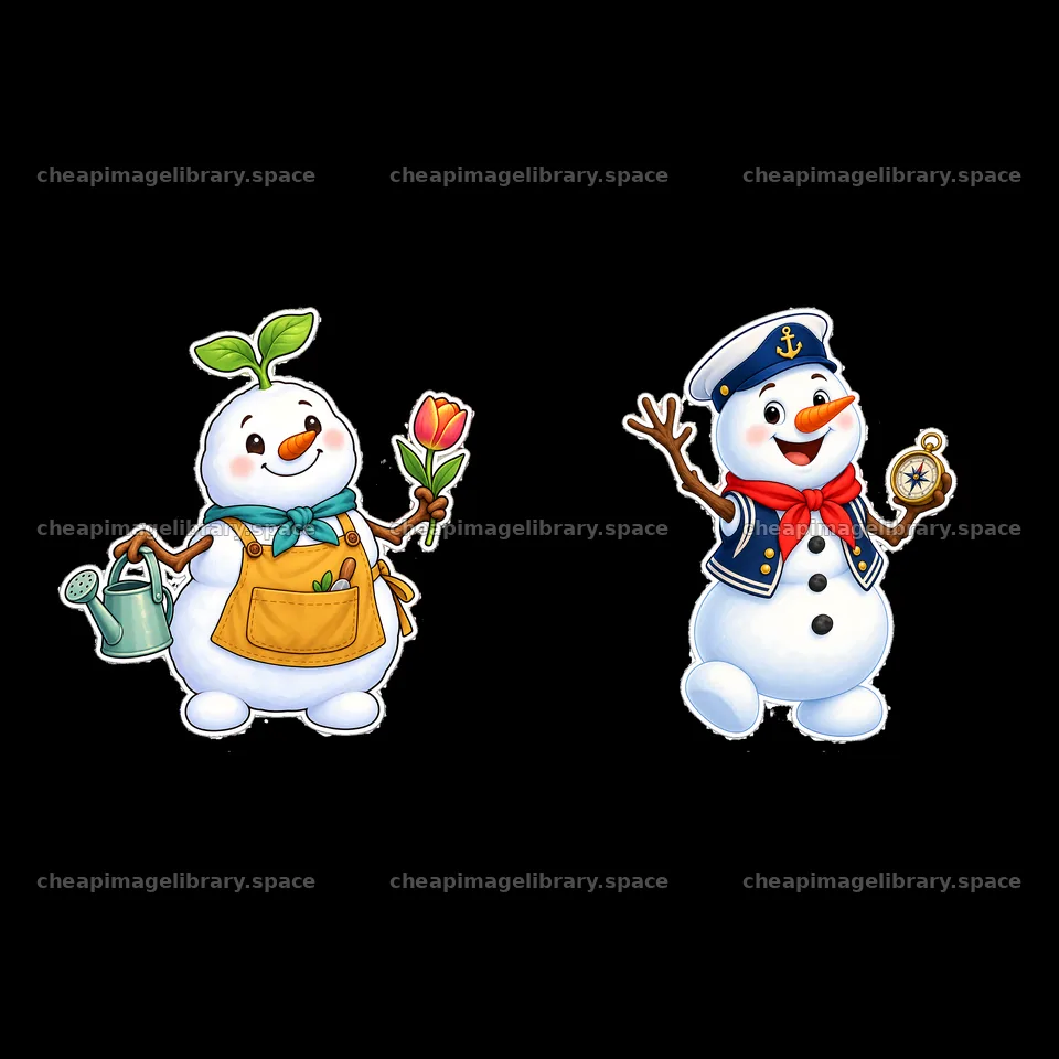 Snowman holding a flower and snowman in a sailor outfit – image library 7746x7746