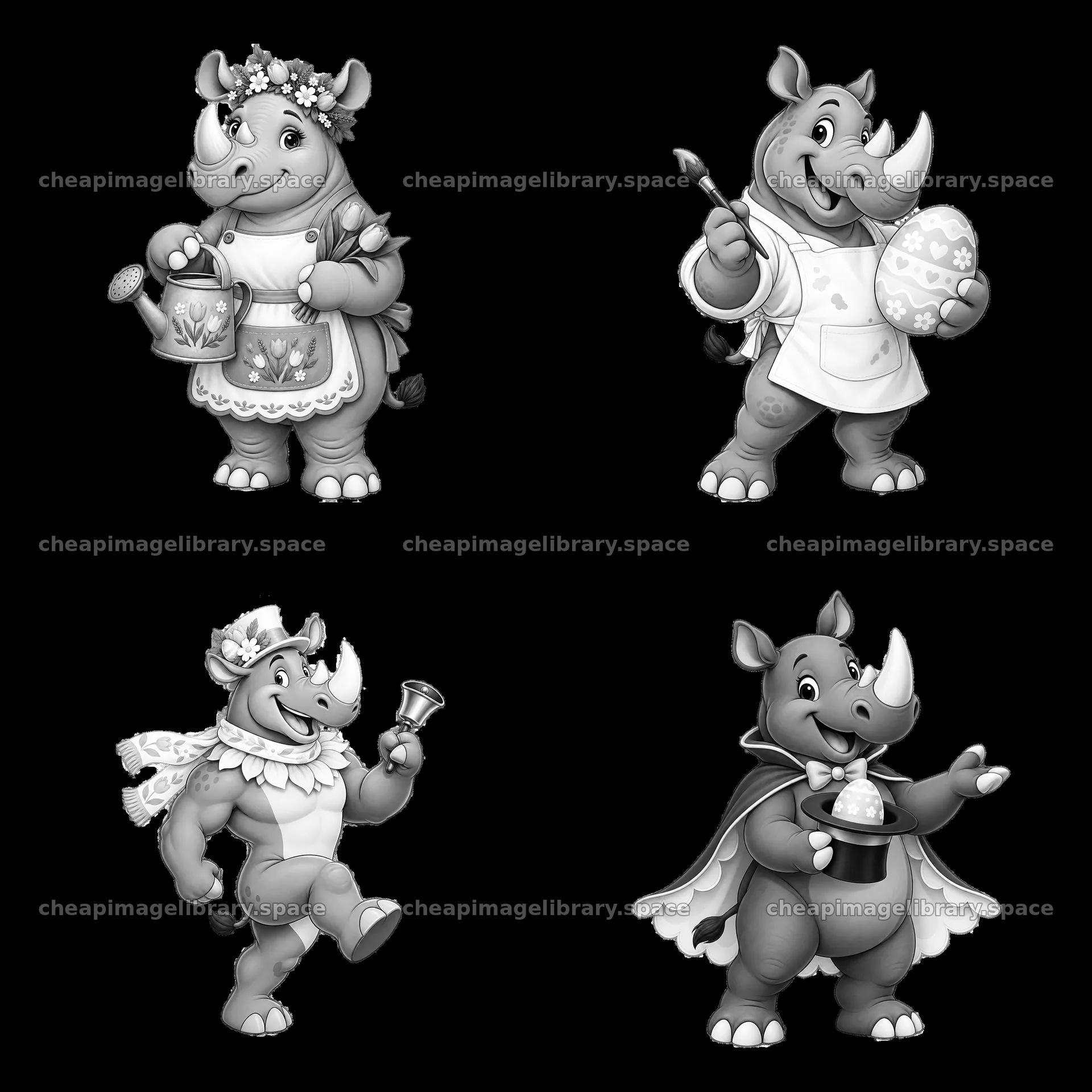 Rhinoceroses celebrating Easter with crafts and decorations – image library 7746x7746
