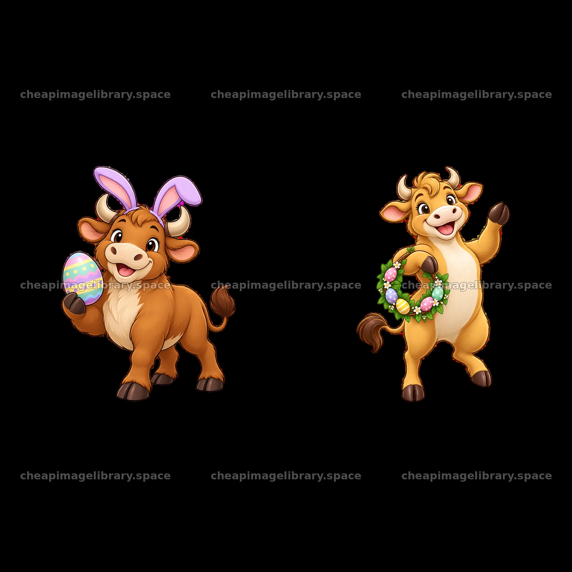 Easter ox cartoon stickers with eggs and flowers – image library 7746x7746
