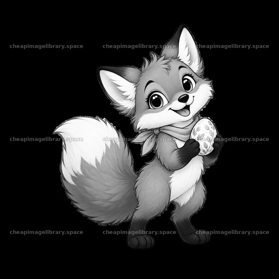 Happy fox holding a decorated egg in an Easter meadow – image library 7746x7746