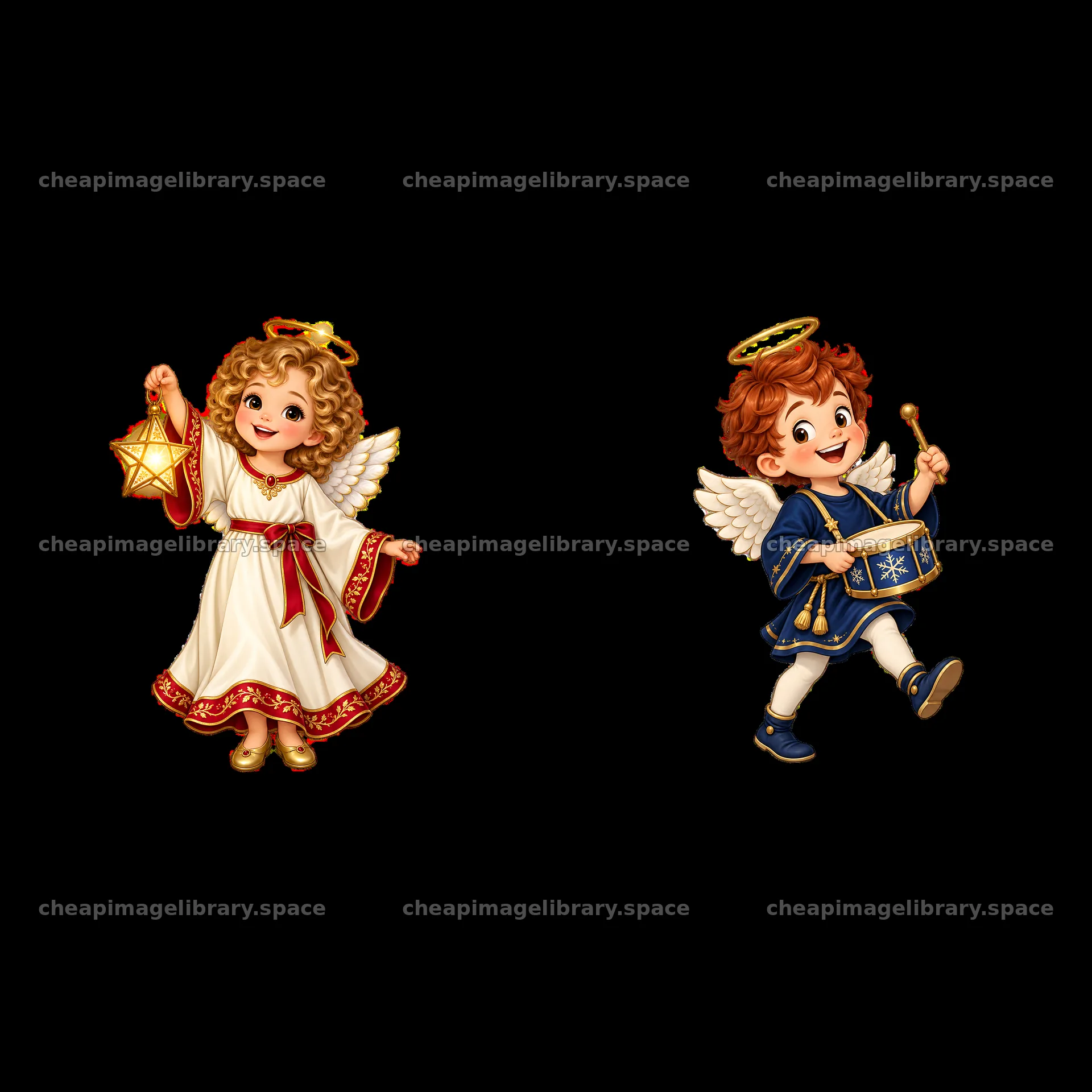 Christmas angel children holding star and drum stickers – image library 7746x7746